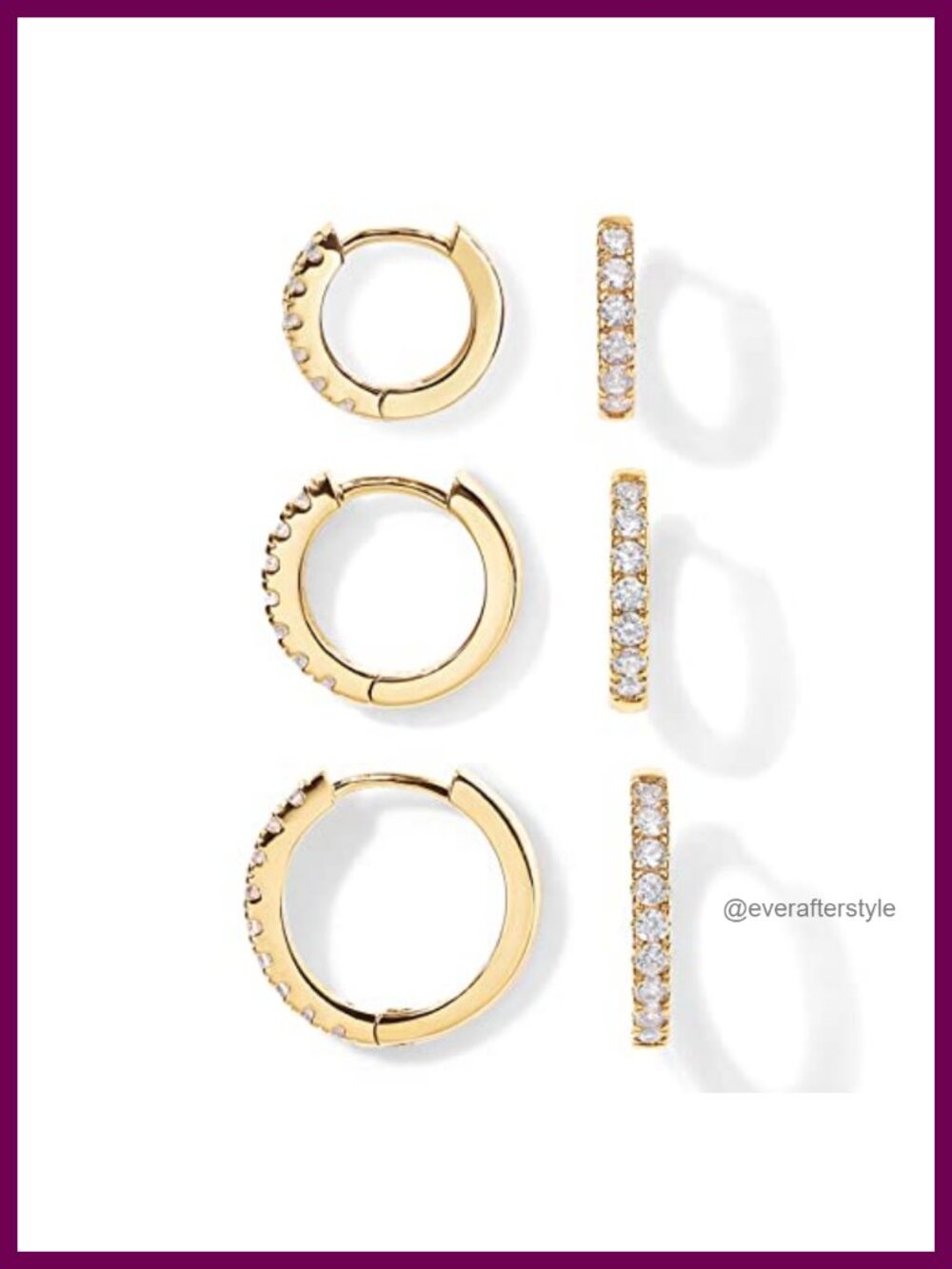 14K Gold Plated CZ Huggie Hoop Earring Set of 3